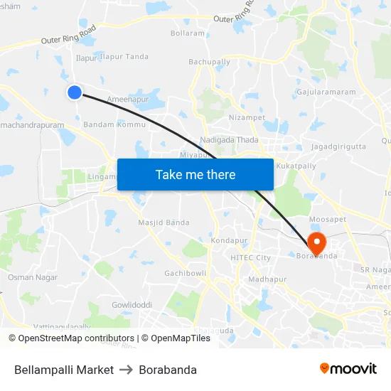 Bellampalli Market to Borabanda map