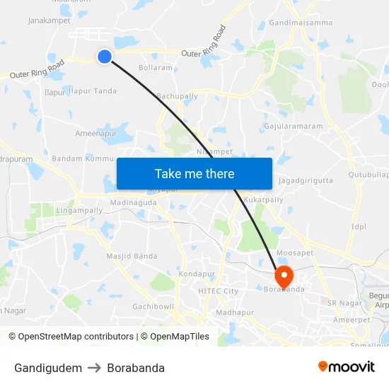 Gandigudem to Borabanda map