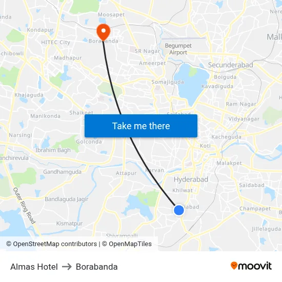 Almas Hotel to Borabanda map