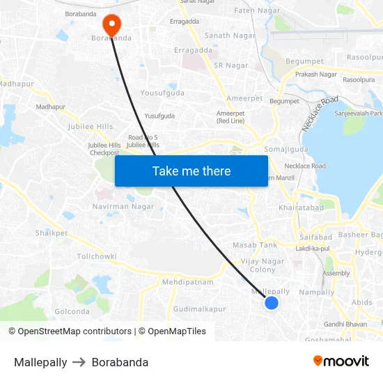 Mallepally to Borabanda map