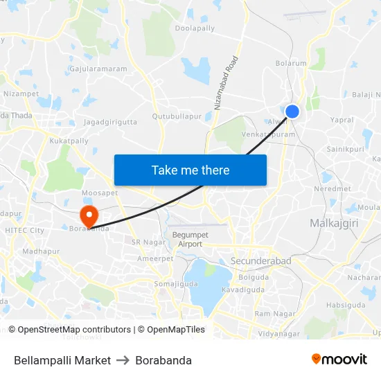 Bellampalli Market to Borabanda map