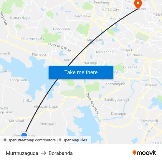 Murthuzaguda to Borabanda map