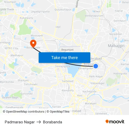 Padmarao Nagar to Borabanda map