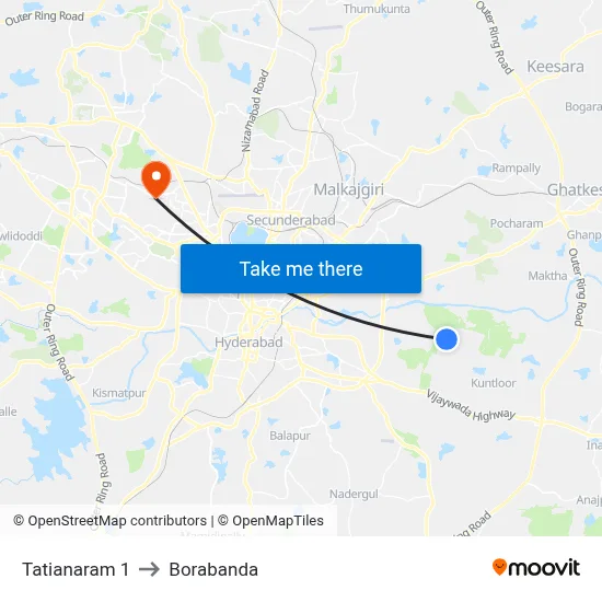 Tatianaram 1 to Borabanda map