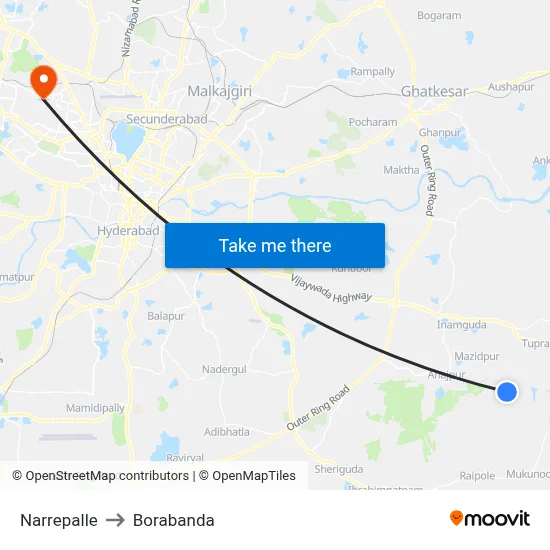 Narrepalle to Borabanda map