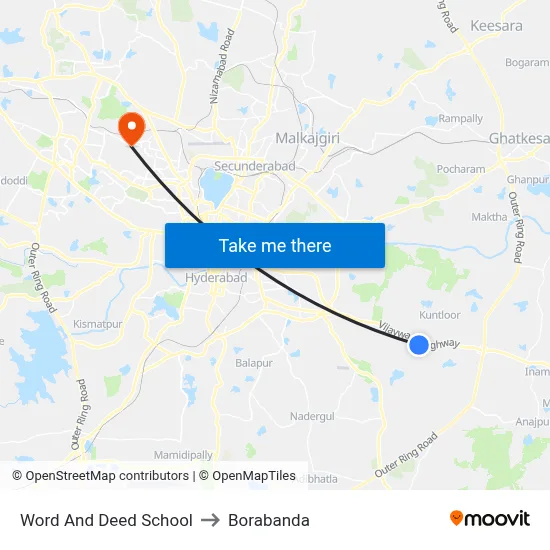 Word And Deed School to Borabanda map