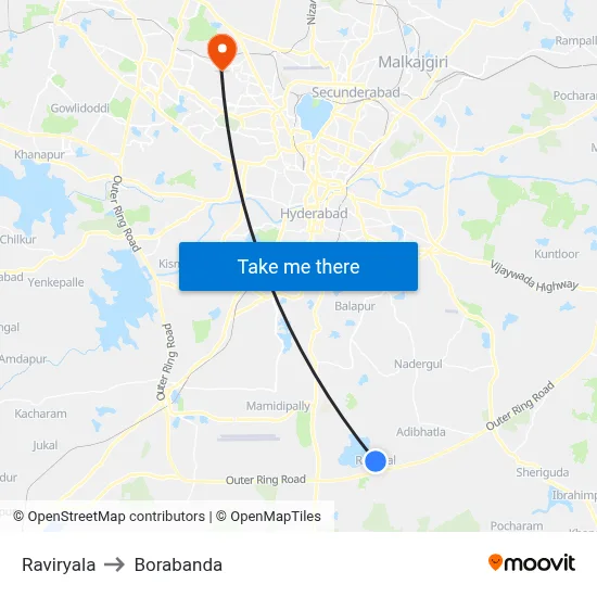 Raviryala to Borabanda map