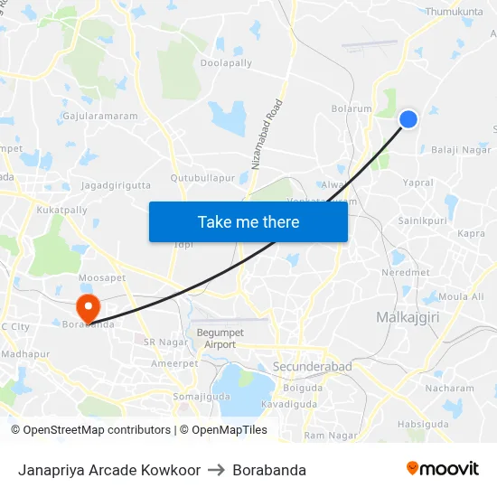 Janapriya Arcade Kowkoor to Borabanda map