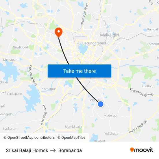 Srisai Balaji Homes to Borabanda map