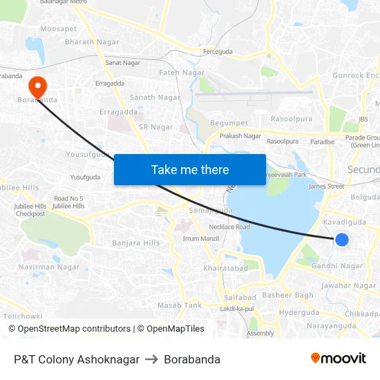 P&T Colony Ashoknagar to Borabanda map