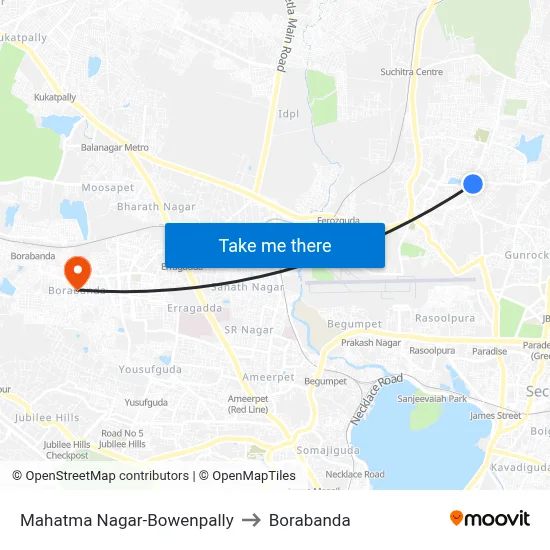 Mahatma Nagar-Bowenpally to Borabanda map