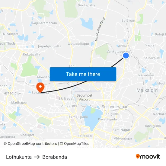 Lothukunta to Borabanda map