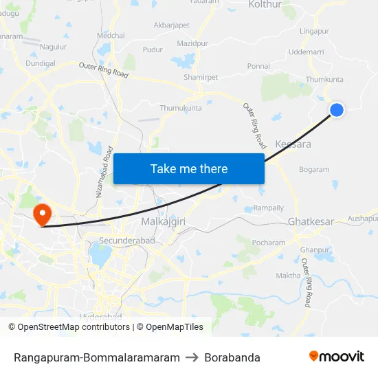 Rangapuram-Bommalaramaram to Borabanda map