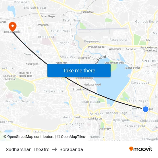 Sudharshan Theatre to Borabanda map