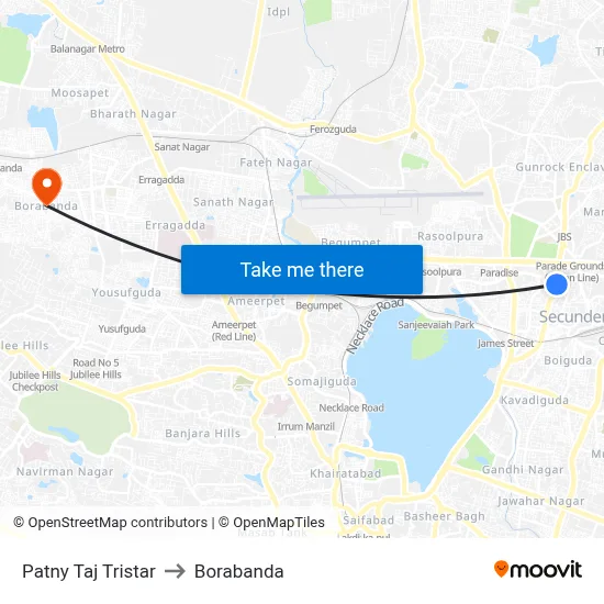 Patny Taj Tristar to Borabanda map