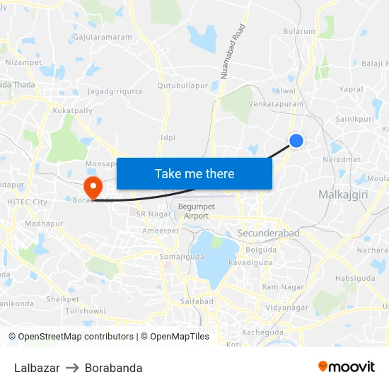 Lalbazar to Borabanda map