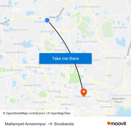 Mallampet-Ameennpur to Borabanda map