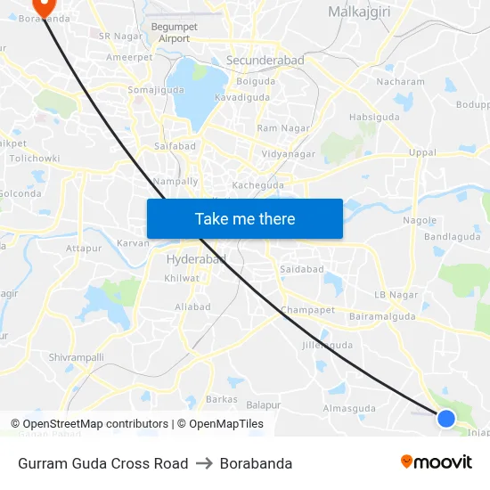 Gurram Guda Cross Road to Borabanda map