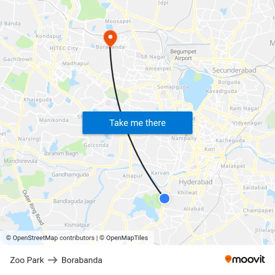 Zoo Park to Borabanda map