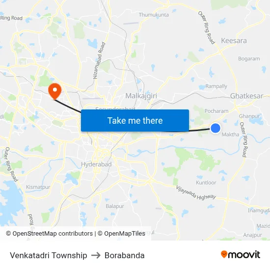 Venkatadri Township to Borabanda map