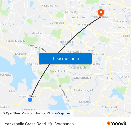 Yenkepalle Cross Road to Borabanda map