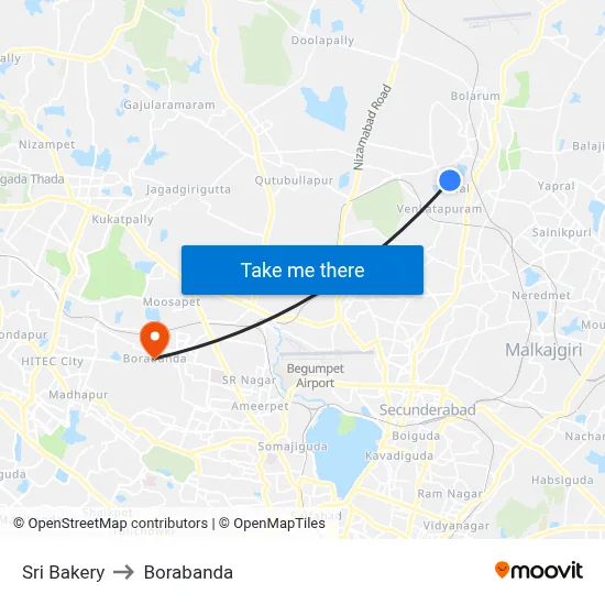 Sri Bakery to Borabanda map