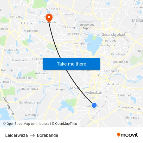 Laldarwaza to Borabanda map