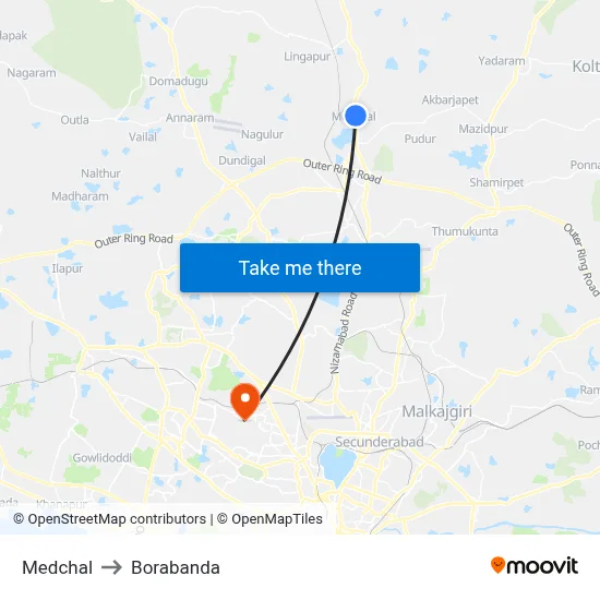 Medchal to Borabanda map
