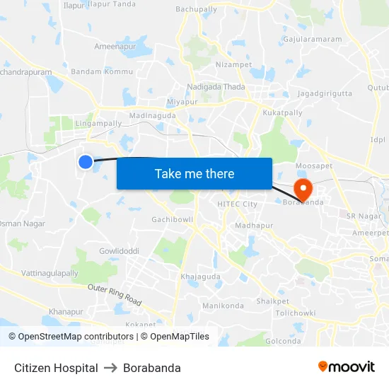 Citizen Hospital to Borabanda map