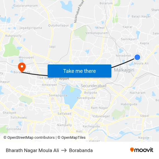 Bharath Nagar Moula Ali to Borabanda map