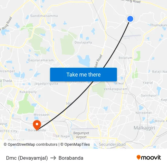 Dmc (Devayamjal) to Borabanda map