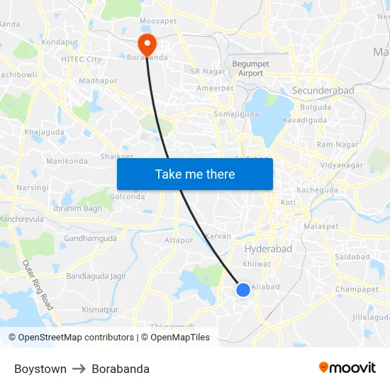 Boystown to Borabanda map