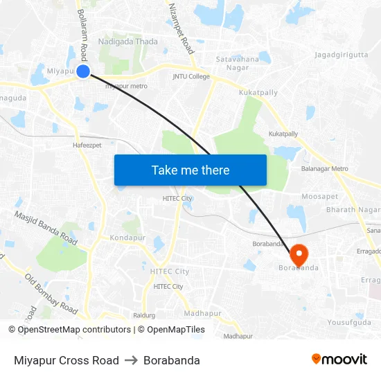 Miyapur Cross Road to Borabanda map