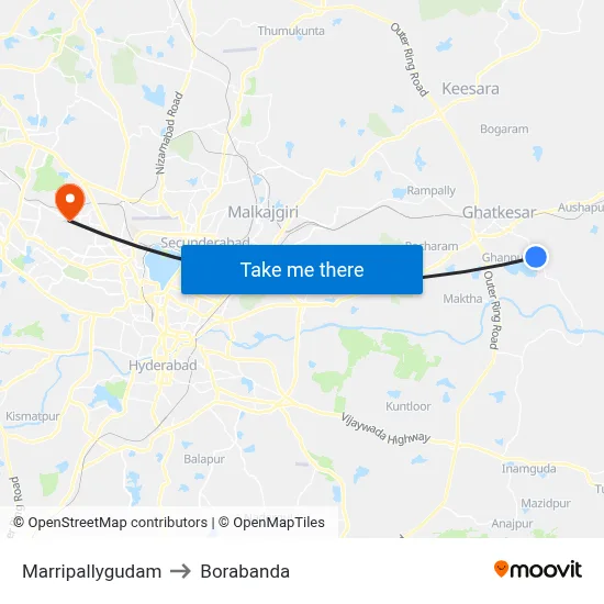 Marripallygudam to Borabanda map
