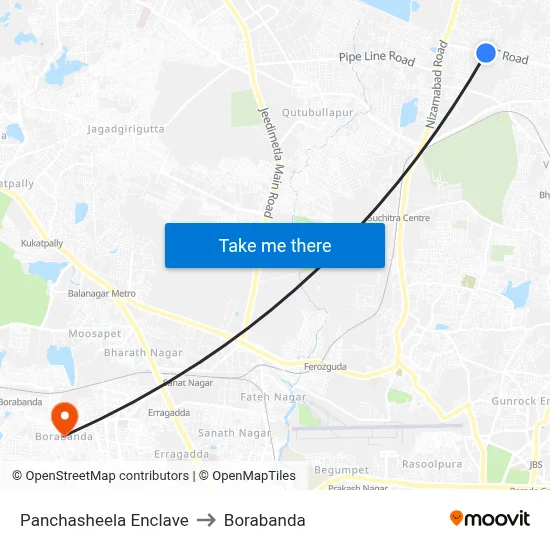 Panchasheela Enclave to Borabanda map