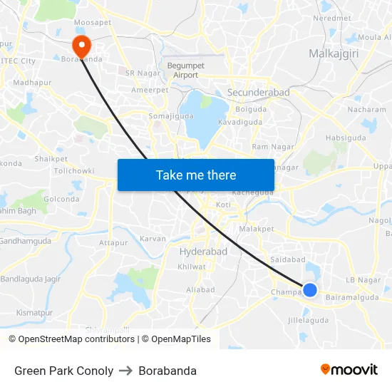 Green Park Conoly to Borabanda map