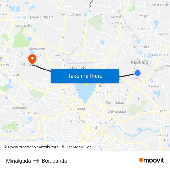 Mirjalguda to Borabanda map