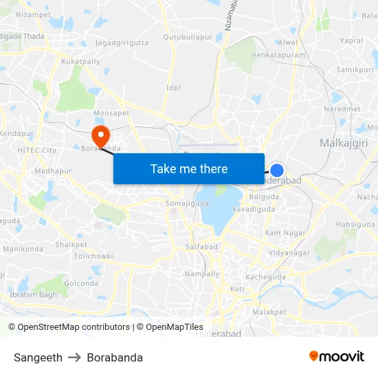 Sangeeth to Borabanda map