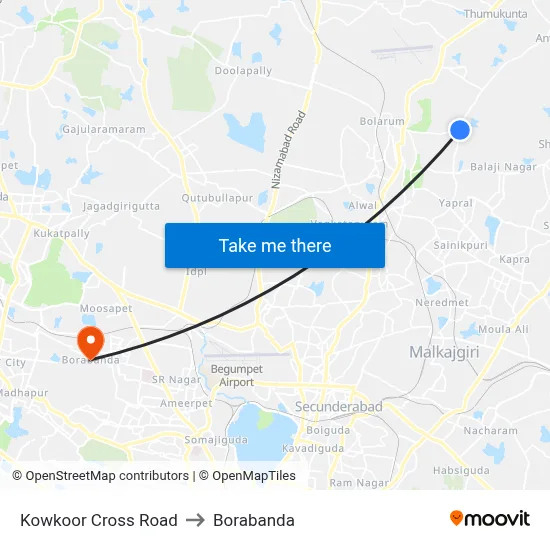 Kowkoor Cross Road to Borabanda map