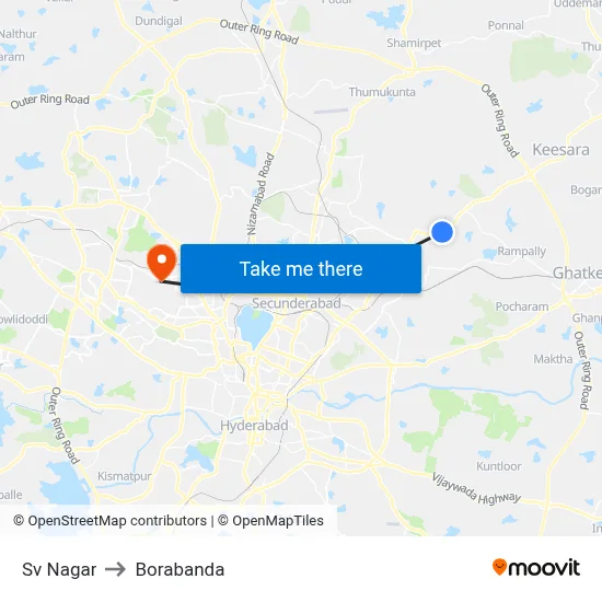 Sv Nagar to Borabanda map