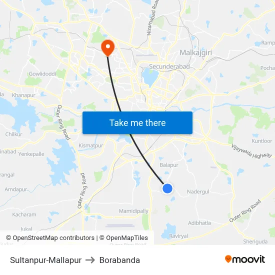 Sultanpur-Mallapur to Borabanda map