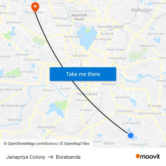 Janapriya Colony to Borabanda map
