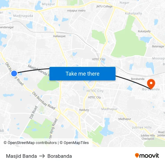Masjid Banda to Borabanda map