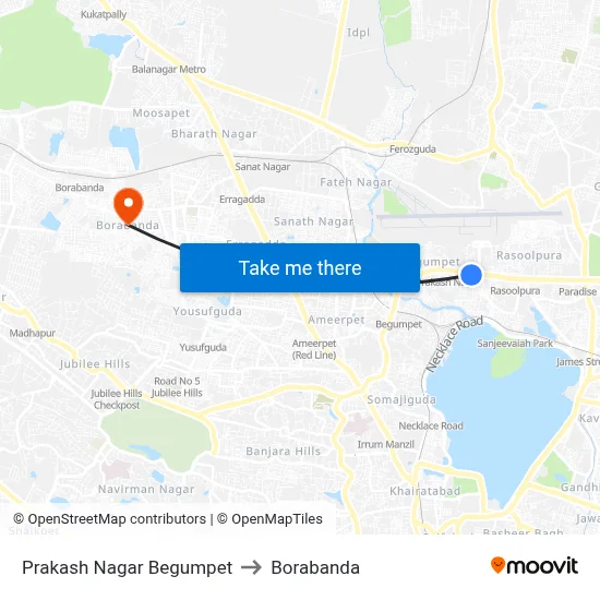 Prakash Nagar Begumpet to Borabanda map
