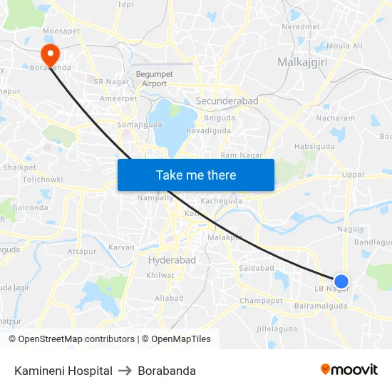 Kamineni Hospital to Borabanda map