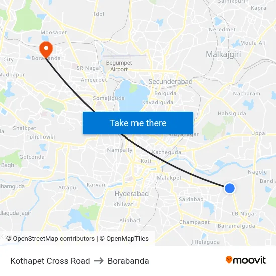 Kothapet Cross Road to Borabanda map