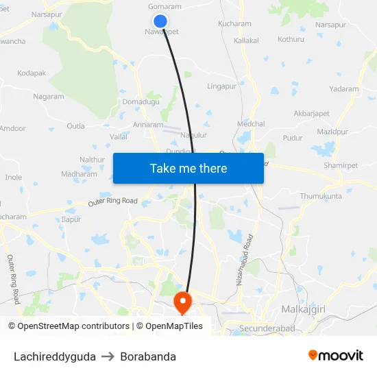 Lachireddyguda to Borabanda map