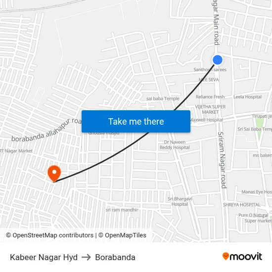 Kabeer Nagar Hyd to Borabanda map