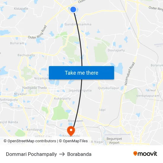Dommari Pochampally to Borabanda map