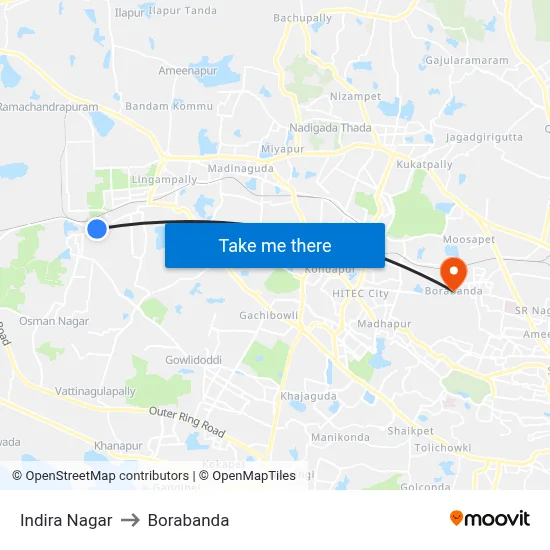 Indira Nagar to Borabanda map